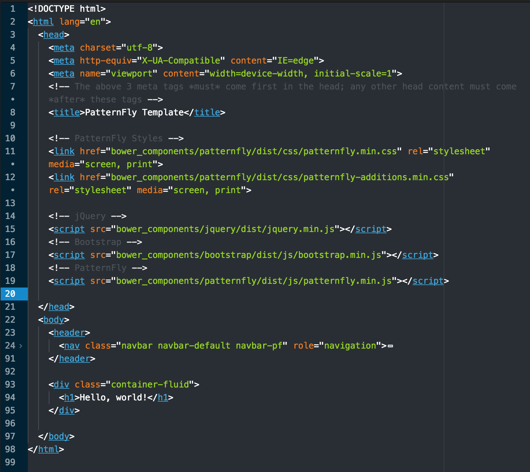 Atom.io PatternFly Syntax screenshot